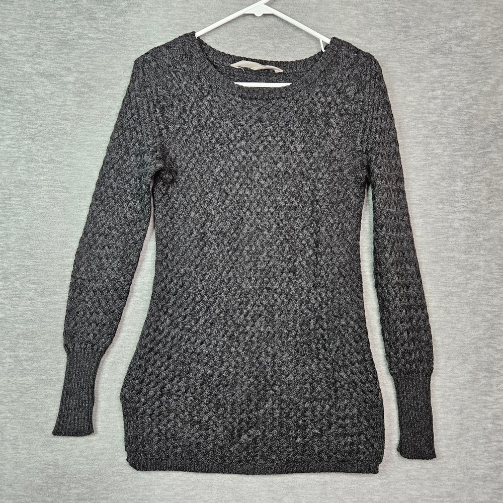 Athleta XS Gray Basketweave Wool Blend Cable Knit Crew Neck Sweater Tunic